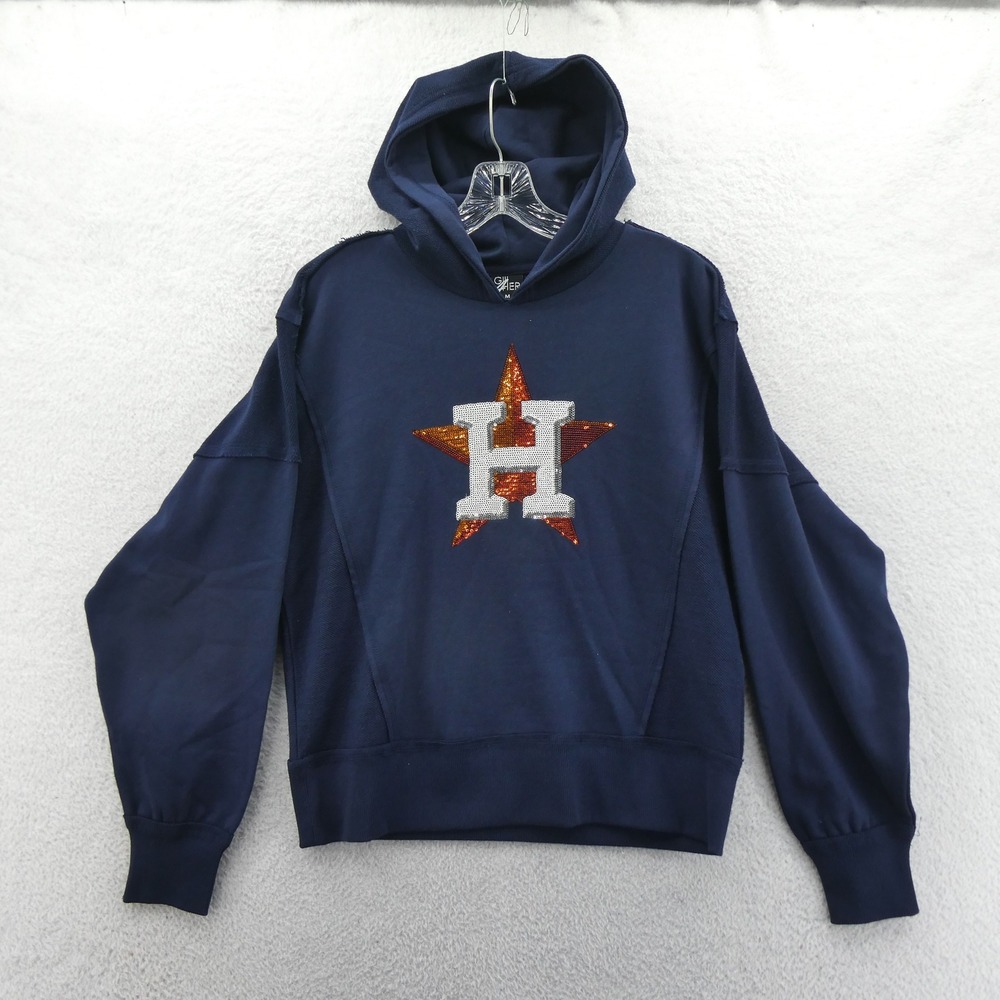 GIII 4Her Hoodie Womens‎ Medium Houston Astros Navy Blue Sequin Logo Vintage Y2k